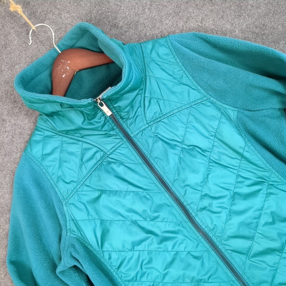 Columbia Womens Teal Quilted Hybrid Fleece Full Zip Jacket Mock‎ Neck Large